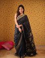 Resplendent Black Soft Silk Saree With Winsome Blouse Piece