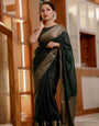 Nectarous Dark Green Soft Silk Saree With Supernal Blouse Piece