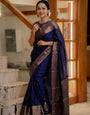 Elision Navy Blue Soft Silk Saree With Skinny Blouse Piece