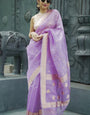 Proficient Lavender Linen Silk Saree With Charismatic Blouse Piece
