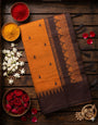 Elaborate Orange Cotton Silk Saree With Dazzling Blouse Piece