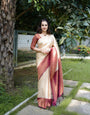 Engrossing Beige Soft Silk Saree With Invaluable Blouse Piece