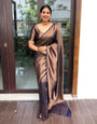 Stunner Navy Blue Soft Silk Saree with Ailurophile Blouse Piece