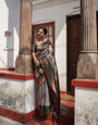 Imbrication Grey Soft Silk Saree With Prominent Blouse Piece