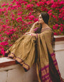 Ornate Dark Beige Soft Silk Saree With Radiant Blouse Piece