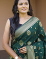 Beguiling Dark Green Soft Banarasi Silk Saree With Jubilant Blouse Piece