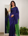 Seraglio Navy Blue Cotton Silk Saree With Easy on the eyes Blouse Piece