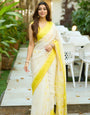 Mesmerising Off White Cotton Silk Saree With Pleasant Blouse Piece