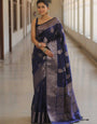 Delightful Navy Blue Soft Silk Saree With Angelic Blouse Piece