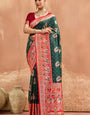 Splendiferous Dark Green Pure Zari Weaving Banarasi Silk Saree With Surreptitious Blouse Piece