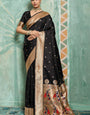 Eloquence Black Paithani Silk Saree With Marvellous Blouse Piece