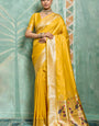 Staring Yellow Paithani Silk Saree With Embellished Blouse Piece