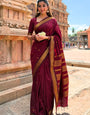 Scintilla Maroon Soft Silk Saree With Elaborate Blouse Piece