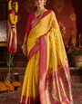 Blooming Yellow Organza Paithani Silk Saree With Exceptional Blouse Piece