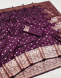 Adorable Wine Soft Banarasi Silk Saree With Delightful Blouse Piece