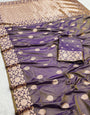 Conflate Lavender Soft Banarasi Silk Saree With Embrocation Blouse Piece