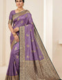 Fugacious Lavender Banarasi Satin Silk Saree With Redolent Blouse Piece