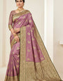 Magnetic Pink Banarasi Satin Silk Saree With Luxuriant Blouse Piece