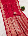 Engrossing Red Soft Banarasi Silk Saree With Groovy Blouse Piece