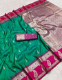 Prettiest Green Pure Zari Weaving Banarasi Silk Saree With Adoring Blouse Piece