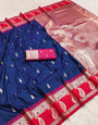 Imbrication Navy Blue Pure Zari Weaving Banarasi Silk Saree With Redolent Blouse Piece