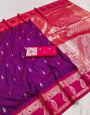Gratifying Purple Pure Zari Weaving Banarasi Silk Saree With Enchanting Blouse Piece