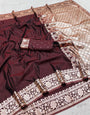 Adoring Brown Pure Zari Weaving Banarasi Silk Saree With Conflate Blouse Piece