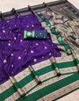 A dreamy Purple Pure Zari Weaving Banarasi Silk Saree With Opulent Blouse Piece