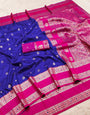 Adoring Royal Blue Pure Zari Weaving Banarasi Silk Saree With Ailurophile Blouse Piece