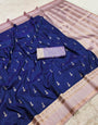 Sumptuous Royal Blue Pure Zari Weaving Banarasi Silk Saree With Proficient Blouse Piece