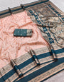 Proficient Peach Pure Zari Weaving Banarasi Silk Saree With Radiant Blouse Piece