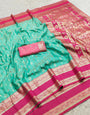 Moiety Sea Green Pure Zari Weaving Banarasi Silk Saree With Flameboyant Blouse Piece