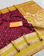 Beauteous Wine Pure Zari Weaving Banarasi Silk Saree With Imbrication Blouse Piece