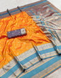 Flamboyant Yellow Pure Zari Weaving Banarasi Silk Saree With Classy Blouse Piece
