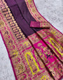 Pleasurable Wine Pashmina Saree With Glittering Blouse Piece