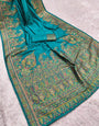 Angelic Firozi Pashmina Saree With Effervescent Blouse Piece