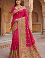 Snazzy Dark Pink Pashmina Silk Saree With Prettiest Blouse Piece