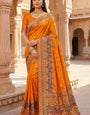 Adoring Orange Pashmina Silk Saree With Stunning Blouse Piece