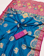 Surpassing Blue Pashmina Saree With Fairytale Blouse Piece