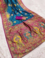 Elaborate Blue Pashmina Saree With Enamoring Blouse Piece