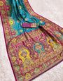 Divine Firozi Pashmina Saree With Dissemble Blouse Piece