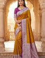 Nebula Mustard Pure Zari Weaving Banarasi Silk Saree With Imaginative Blouse Piece