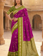 Stylish Purple Pure Zari Weaving Banarasi Silk Saree With Enamoring Blouse Piece