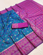 Hypnotic Blue Pure Zari Weaving Banarasi Silk Saree With Classic Blouse Piece