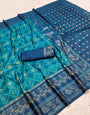 Quintessential Firozi Pure Zari Weaving Banarasi Silk Saree With Smashing Blouse Piece