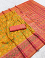 Bucolic Yellow Pure Zari Weaving Banarasi Silk Saree With Evanescent Blouse Piece