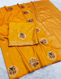 Stunner Yellow Pure Zari Weaving Banarasi Silk Saree With Phenomenal Blouse Piece