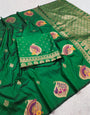 Exuberant Dark Green Pure Zari Weaving Banarasi Silk Saree With Symmetrical Blouse Piece