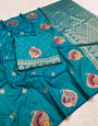 Moiety Firozi Pure Zari Weaving Banarasi Silk Saree With Diaphanous Blouse Piece