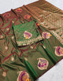 Excellent Green Pure Zari Weaving Banarasi Silk Saree With Classic Blouse Piece